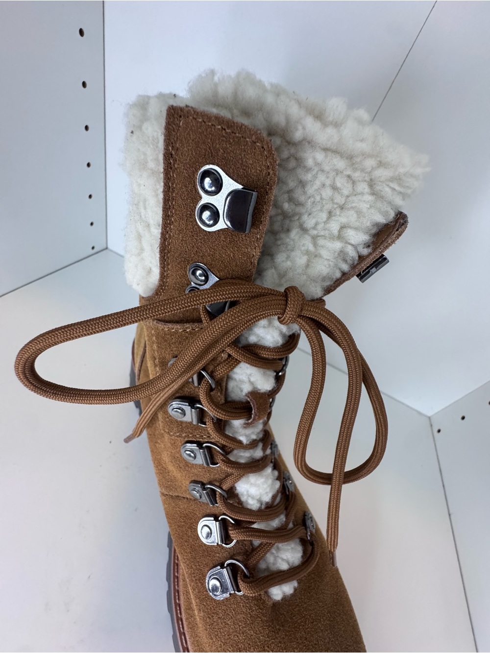 Marc Fisher Suede Sherpa Hiking Boots Tan Lug Sole Size 9 - Picture 11 of 14